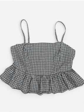 aerie Black & White Gingham Peplum Cami size Medium